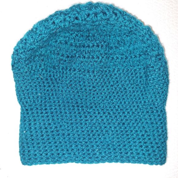 Teal Knit Beanie Hat Winter Cap Handmade Crocheted Warm Headwear One Size - Picture 3 of 10